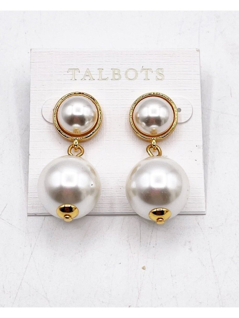 New Talbots Gold Tone Faux Pearl Dangle/Drop Pierced Earrings Gift For Her